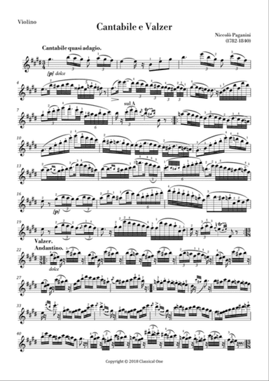 Paganini - Cantabile e valser, Op.19 for violin solo