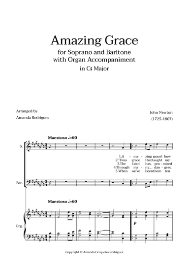 Amazing Grace in C# Major - Soprano and Baritone with Organ Accompaniment