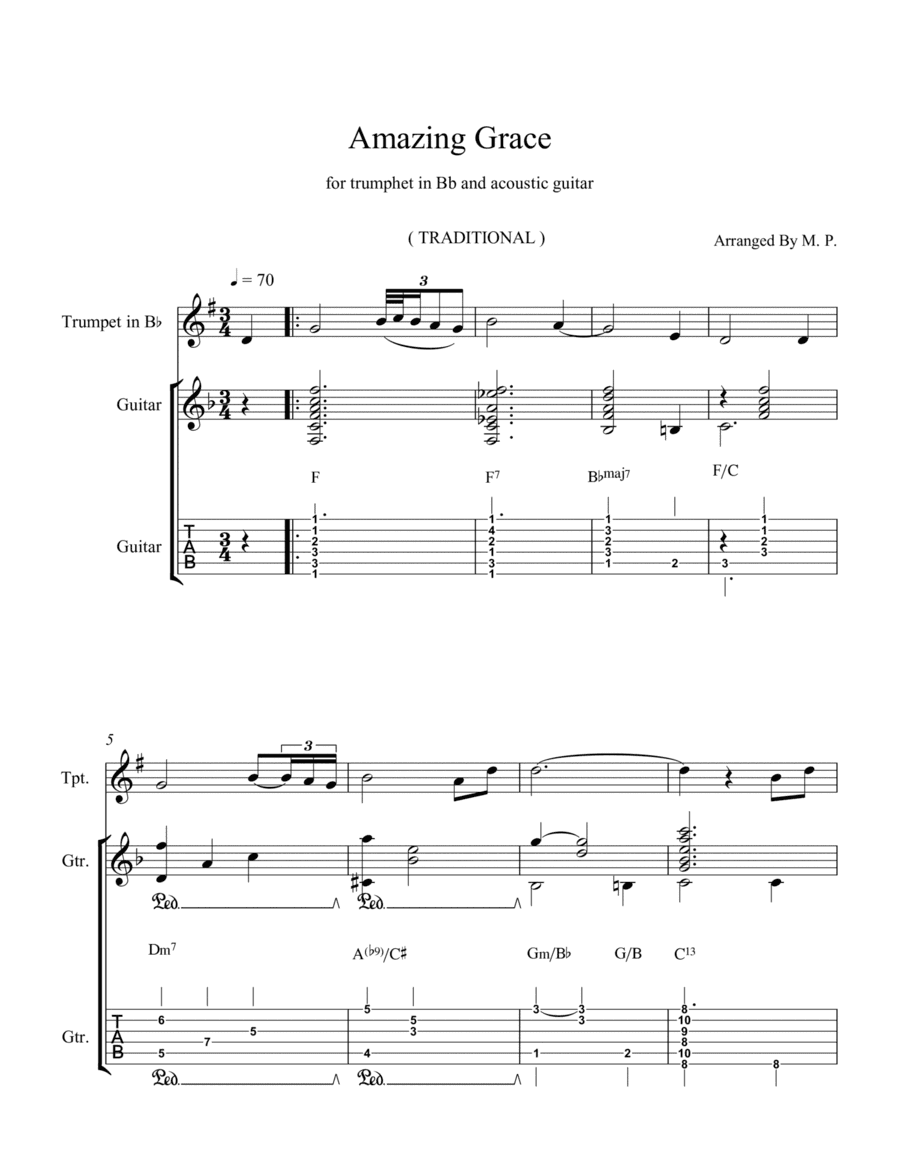Amazing Grace For Trumphet In Bb And Acoustic Guitar