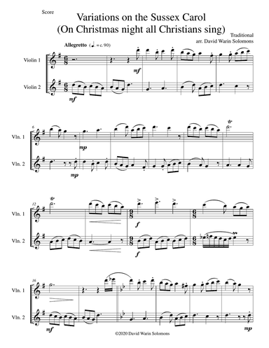 Variations on the Sussex Carol (On Christmas night all Christians sing) for violin duo