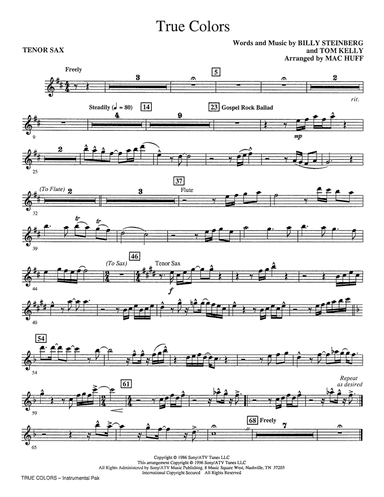 True Colors (arr. Mac Huff) - Tenor Saxophone
