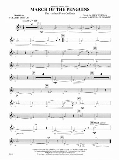 March of the Penguins, Opening Theme from (The Harshest Place on Earth): (wp) B-flat Tuba T.C.