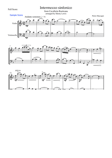 INTERMEZZO SINFONICO from 'Cavalleria Rusticana', Pietro Mascagni, String Duo, Intermediate Level f
