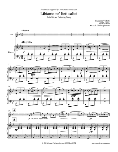 Libiamo ne lieti calici - Brindisi from La Traviata - Flute & Piano