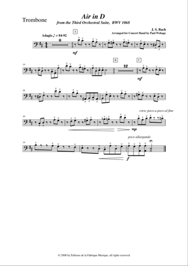 Johann Sebastian Bach/Wehage, Air in D from the Third orchestral suite, BWV 1068 arranged for concer