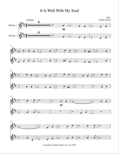 It Is Well With My Soul (Bb instrument duet, parts only)