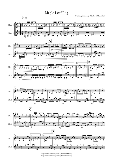 Maple Leaf Rag for Oboe Duet