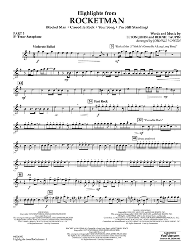 Highlights from Rocketman (arr. Johnnie Vinson) - Pt.3 - Bb Tenor Saxophone