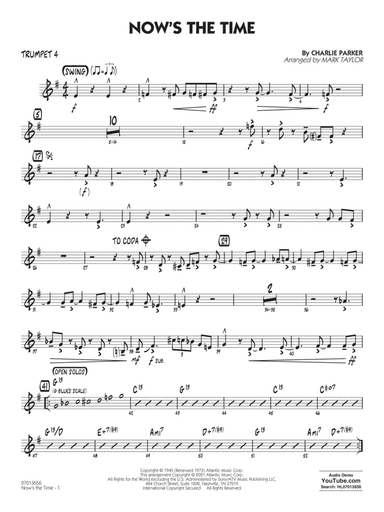 Now's the Time (arr. Mark Taylor) - Trumpet 4