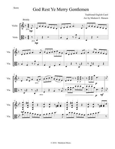 God Rest Ye Merry Gentlemen for violin-viola duet