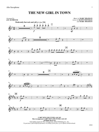 The New Girl in Town (from the movie Hairspray): E-flat Alto Saxophone