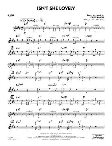 Isn't She Lovely (arr. John Berry) - Guitar