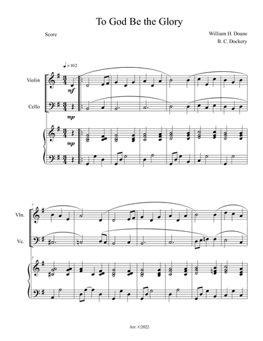 To God Be the Glory (Violin and Cello Duet with Piano Accompaniment)
