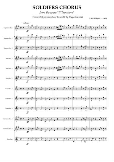 Soldiers Chorus from "Il Trovatore" for Saxophone Ensemble