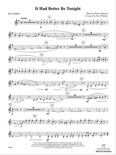 It Had Better Be Tonight (from The Pink Panther): 4th F Horn