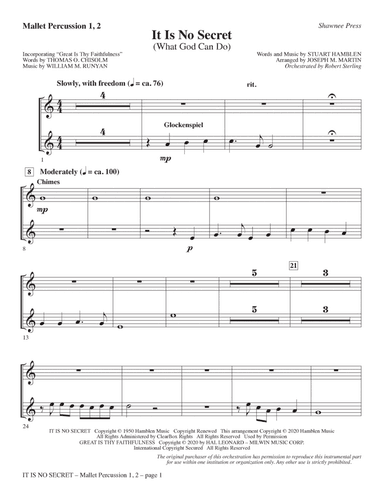 It Is No Secret (What God Can Do) (arr. Joseph M. Martin) - Mallet Percussion