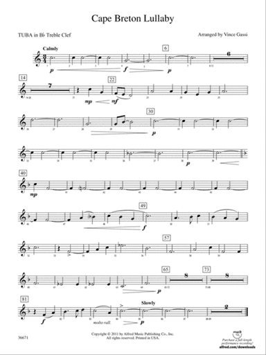 Cape Breton Lullaby: (wp) B-flat Tuba T.C.