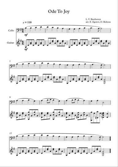 Ode To Joy, Ludwig Van Beethoven, For Cello & Guitar