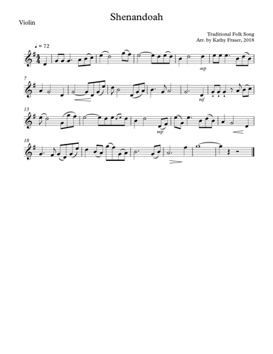 Shenandoah for Violin and Cello Duet
