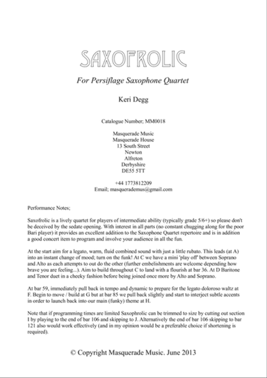 Saxofrolic (SATB Saxophone Quartet)