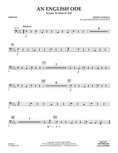 An English Ode (Come, Ye Sons of Art) (arr. Robert Longfield) - Timpani