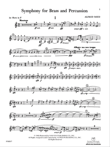 Symphony for Brass and Percussion: 1st F Horn