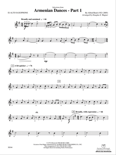 Armenian Dances, Part 1, Selections from: E-flat Alto Saxophone