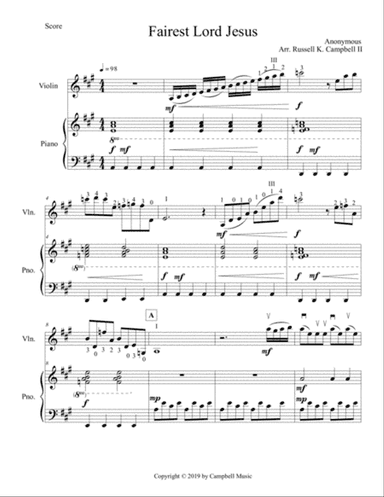 Fairest Lord Jesus (Violin and Piano)