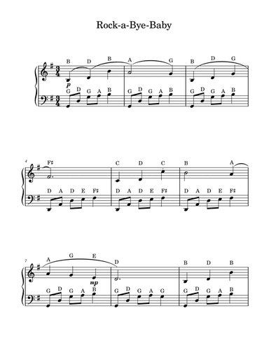 Rock-a-bye Baby - Easy Piano (With Note Names)
