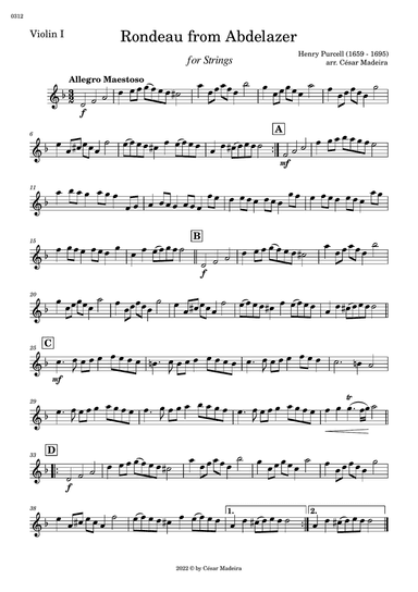 Rondeau from Abdelazer - String Orchestra (Individual Parts)