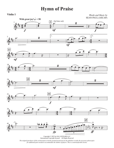 Hymn Of Praise - Violin 1