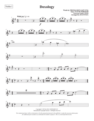 Doxology (arr. Sean Paul) - Violin 1
