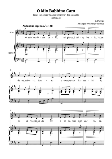 O Mio Babbino Caro - for alto (in D major)