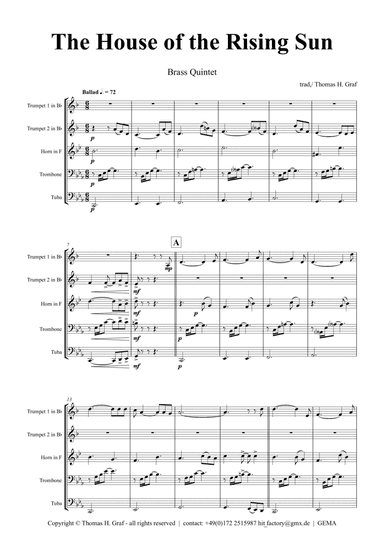 The house of the rising sun - Folk Song - Brass Quintet