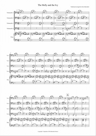 The Holly and the Ivy for Cello Quartet