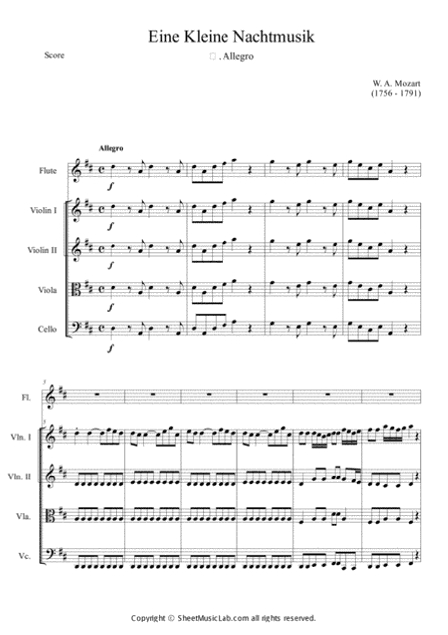 Serenade No.13 "Eine Kleine Nachtmusik" in G major, K.525 1.Allegro Easy & Short In D