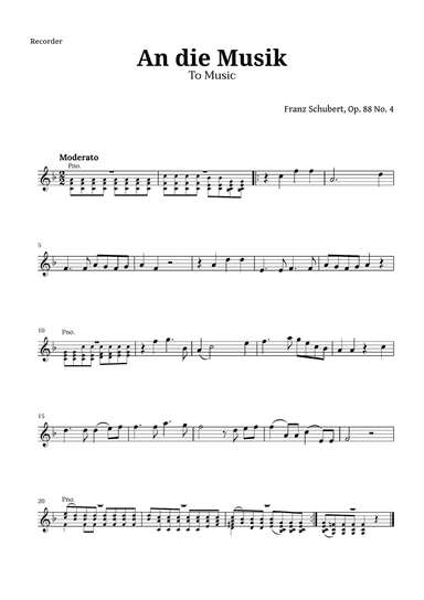 An die Musik (To Music) by for Recorder