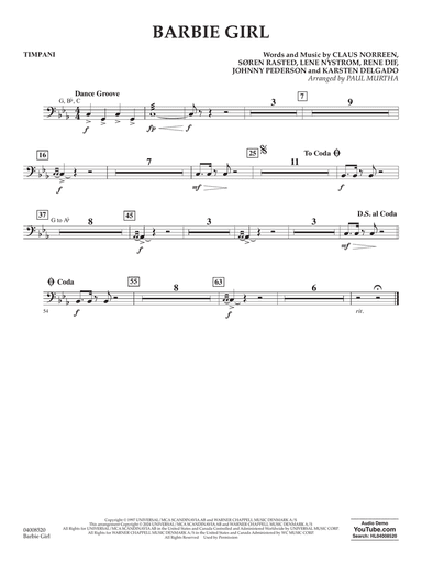 Barbie Girl (arr. Paul Murtha) - Timpani