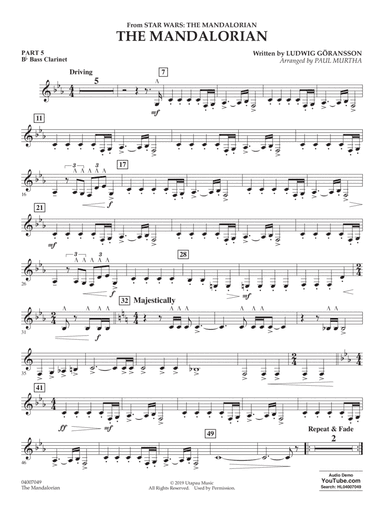 The Mandalorian (from Star Wars: The Mandalorian) (arr Paul Murtha) - Pt.5 - Bb Bass Clarinet