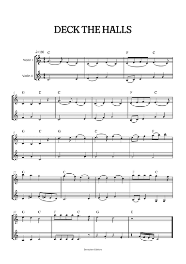 Deck the Halls for violin duet • intermediate Christmas song sheet music with chords
