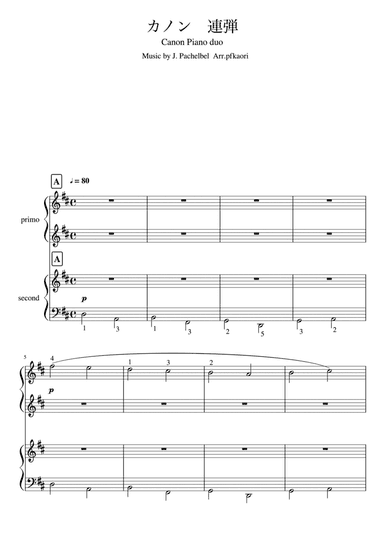 "Canon" (Ddur) Piano4 hands