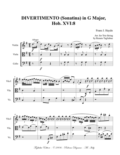 DIVERTIMENTO (Sonatina) in G Major, Hob. XVI-8, With parts