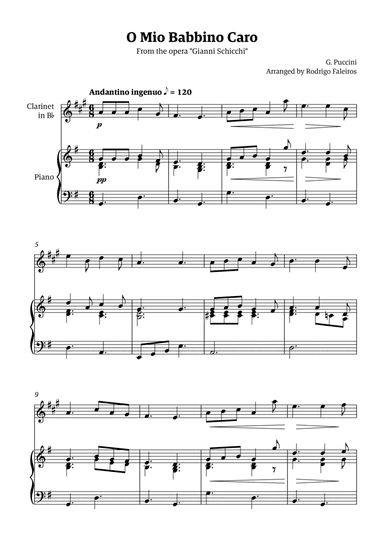 O Mio Babbino Caro - for clarinet solo (with piano accompaniment)