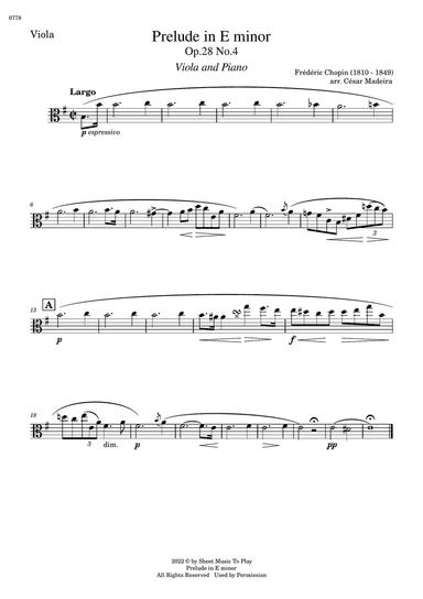 Prelude in E minor by Chopin - Viola and Piano (Individual Parts)