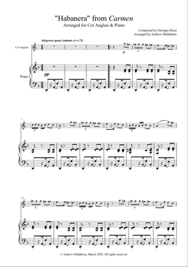 Habanera from Carmen arranged for Cor Anglais and Piano