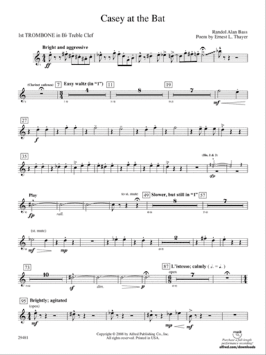 Casey at the Bat: (wp) 1st B-flat Trombone T.C.
