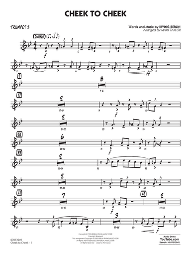 Cheek to Cheek (Key: Ab) (arr. Mark Taylor) - Trumpet 3