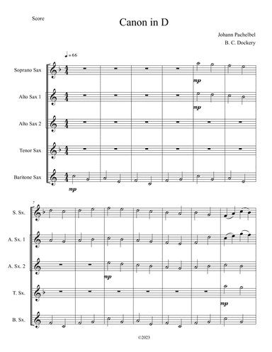 Canon in D (Saxophone Quintet)