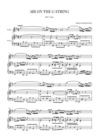 Bach: Air on the G String for Violin and Piano