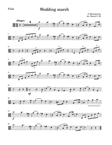 Wedding March by Mendelssohn for viola and piano (easy)